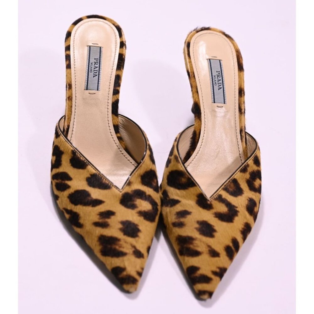 Prada Genuine Calf Hair Kitten Heel Mule in Brown Leopard Print - Picture 3 of 9